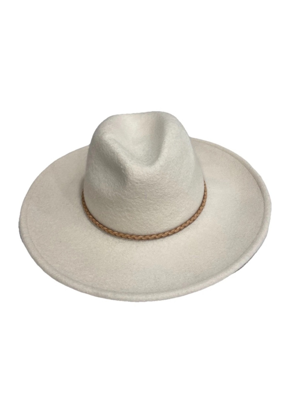 🆕 Lucky Brand White/Ivory 100% Wool Felt Fedora Hat Adjustable Braided Band OS